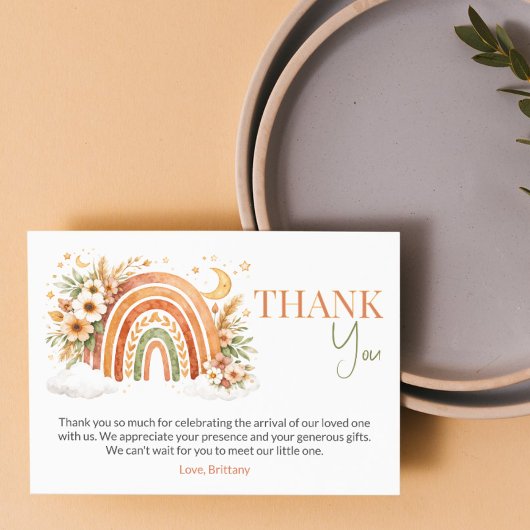 Boho Rainbow Neutral Baby Shower Books for Baby Dankeskarte