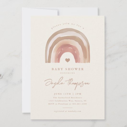 Boho Rainbow Neutral Baby Shower Einladung (Vorderseite)