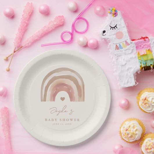 Boho Rainbow Neutral Baby Shower Pappteller (Party)