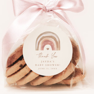 Boho Rainbow Neutral Baby Shower Vielen Dank Runder Aufkleber