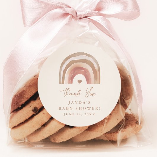Boho Rainbow Neutral Baby Shower Vielen Dank Runder Aufkleber