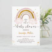 Boho Rainbow Neutral Gold Baby Shower Einladung (Stehend Vorderseite)