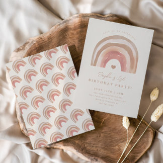 Boho Rainbow Neutral Kindergeburtstag Party Einladung