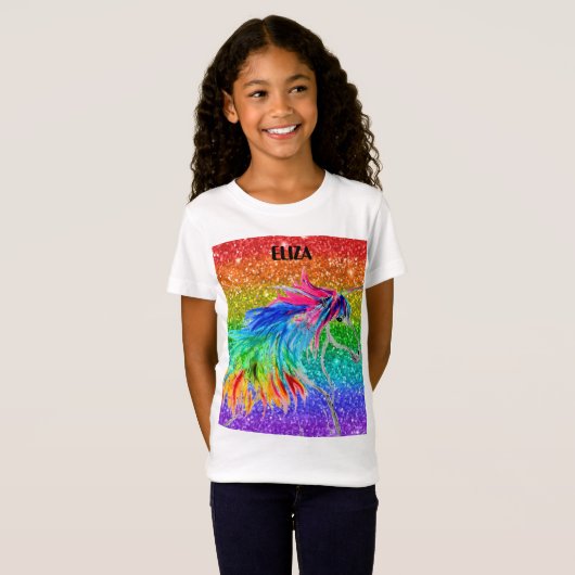 Boho Rainbow Niedlich Girls Glitzer Unicorn Kinder T-Shirt (Vorne ganz)