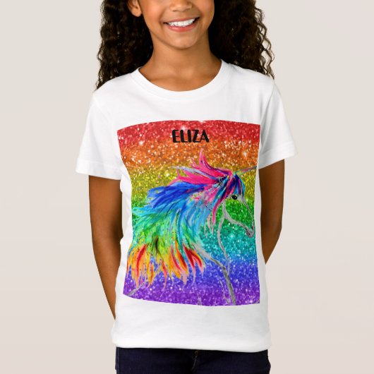 Boho Rainbow Niedlich Girls Glitzer Unicorn Kinder T-Shirt (Vorderseite)