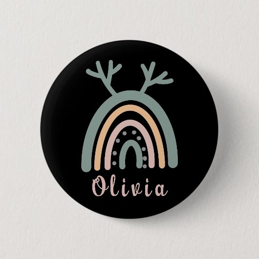 Boho Rainbow Niedlich mit Personalisiertem Namen Button (Vorderseite)