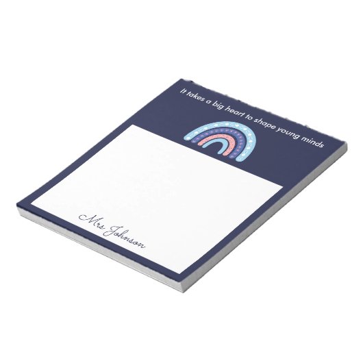 Boho Rainbow: niedliche Lehrer auf dem Navy Blue N Notizblock (Rotiert)