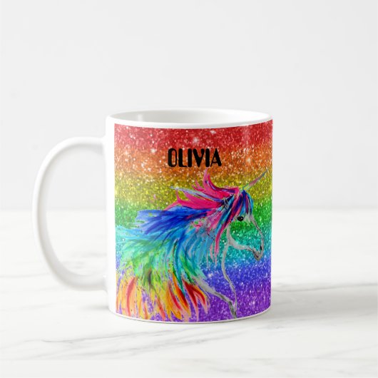 Boho Rainbow Niedlicher Glitzer Girls Unicorn Kind Kaffeetasse (Links)