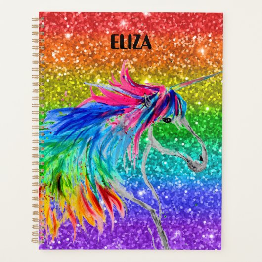 Boho Rainbow Niedlicher Glitzer Girls Unicorn Kind Planer (Vorderseite)