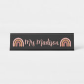 Boho Rainbow Niedlicher Personalisierter Lehrer Schreibtischnamensplakette (Vorderseite )