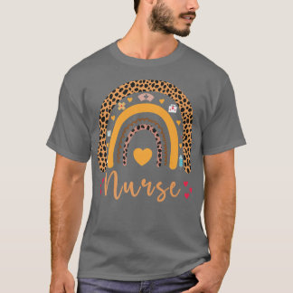 Boho Rainbow Nurse School Nurse Boho Leopard Rainb T-Shirt
