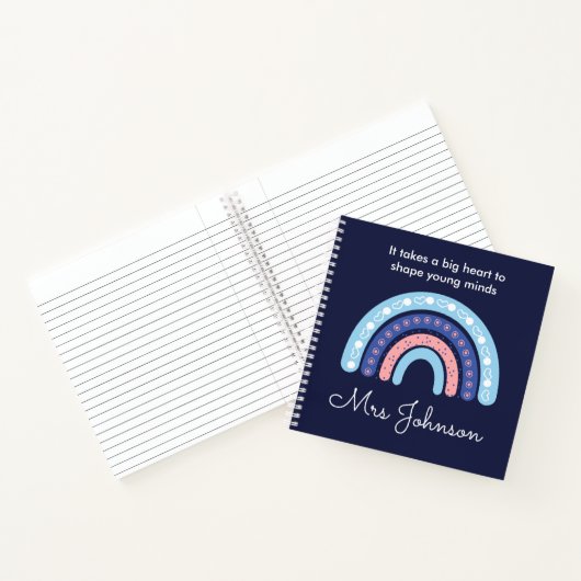 Boho Rainbow on Navy Blue Notebook niedlich Teache Notizblock (Innenseite)