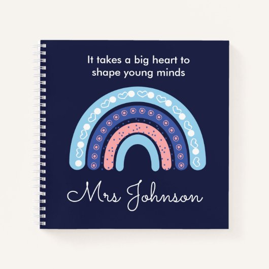 Boho Rainbow on Navy Blue Notebook niedlich Teache Notizblock (Vorderseite)