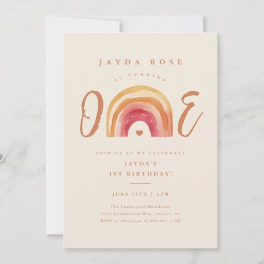 Boho Rainbow One Einladung (Vorderseite)