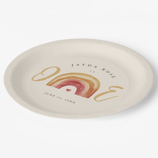 Boho Rainbow One Pappteller (Schrägansicht)