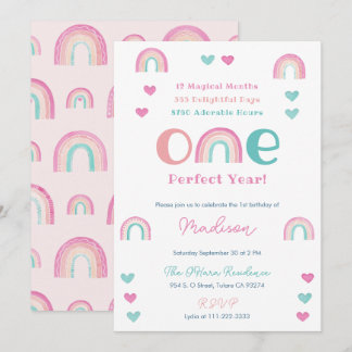 Boho Rainbow One Perfect Year 1. Geburtstag Party Einladung