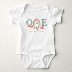 Boho Rainbow Onederful Birthday Girl Baby Bodysuit Strampler