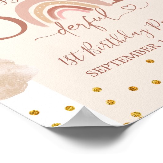 Boho Rainbow Onederful Birthday Welcome sign Poster (Ecke)