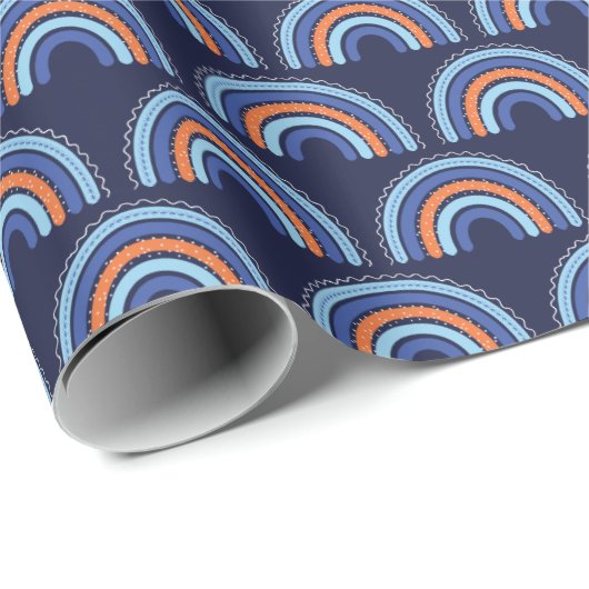 Boho Rainbow Orange und Navy Blue Geschenkpapier (Rolleneckpunkt)
