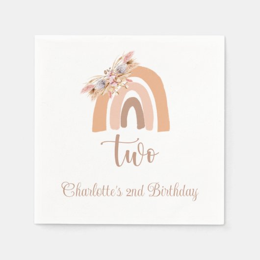 Boho Rainbow Pampas Grass Birthday Party Serviette (Vorderseite)