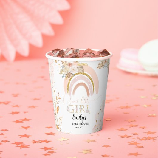 Boho Rainbow Pampas Grass Danke, Baby Shower Pappbecher (Insitu)