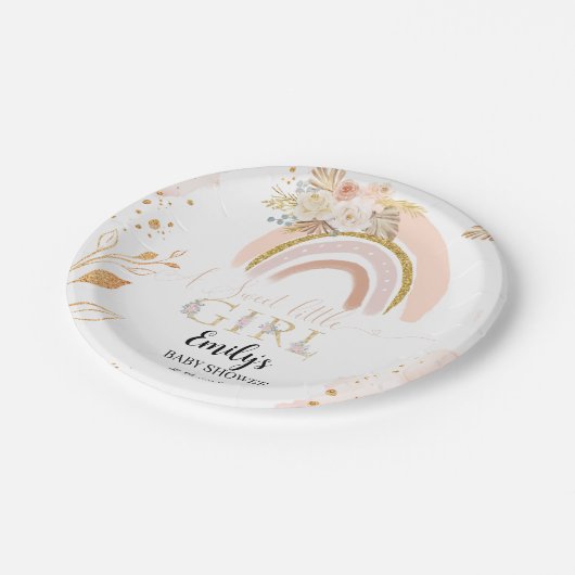 Boho Rainbow Pampas Grass Danke, Baby Shower Pappteller (Schrägansicht)