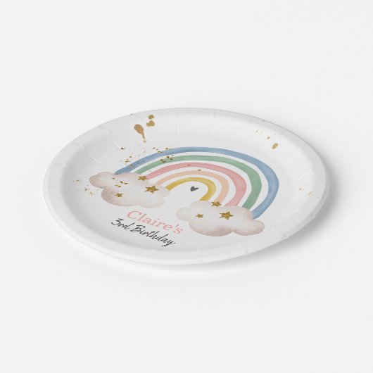 Boho Rainbow Party Rainbow Birthday Pastel Modern Pappteller (Schrägansicht)