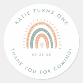 Boho Rainbow Pastel Erster Geburtstag Runder Aufkleber