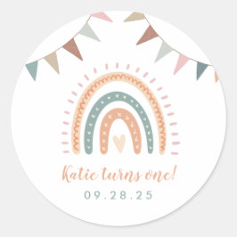 Boho Rainbow Pastel Fiesta Runder Aufkleber