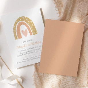 Boho Rainbow Pastel Pink Heart Birthday Party Einladung