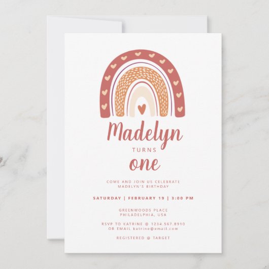 Boho Rainbow Pattern Erster Geburtstag Einladung (Vorderseite)