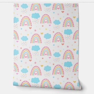 Boho rainbow pattern with clouds pastel Nursery Tapete