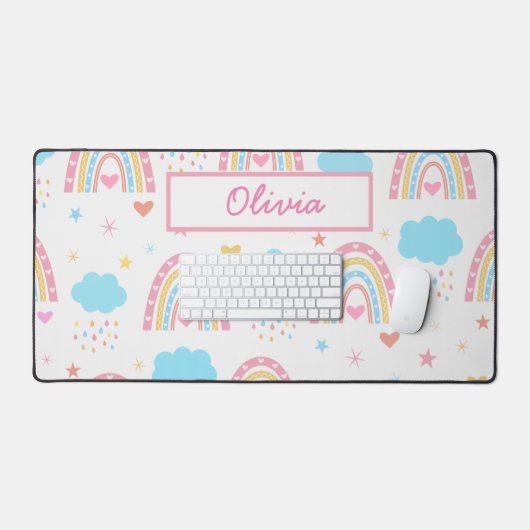 Boho rainbow pattern with clouds Personalized Schreibtischunterlage (Tastatur & Maus)