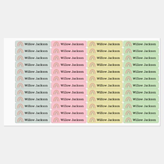 Boho Rainbow Personalisiert School Name Labels Etiketten (Blatt)