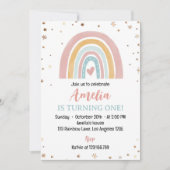 Boho Rainbow Pink 1. Geburtstag Einladung (Vorderseite)