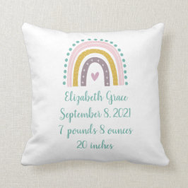 Boho Rainbow Pink Aquamarin Gold Herz Birth Stats Kissen