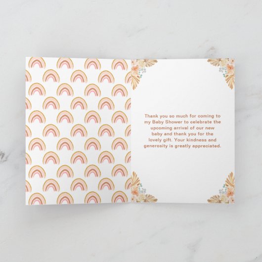 Boho Rainbow Pink Baby Dusche Danke (Innenseite)