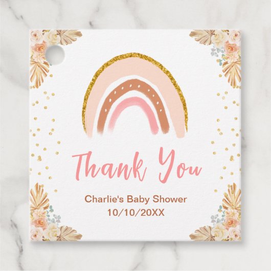 Boho Rainbow Pink Baby Dusche Danke Geschenkanhänger (Vorderseite)