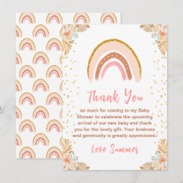 Boho Rainbow Pink Baby Dusche Dankeskarte