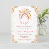 Boho Rainbow Pink Baby Dusche Einladung (Stehend Vorderseite)