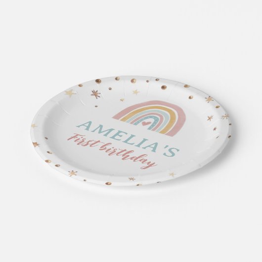 Boho Rainbow Pink Birthday Paper Teller (Schrägansicht)