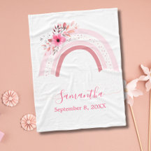 Boho Rainbow Pink Floral Blume Baby Blanket Gesche