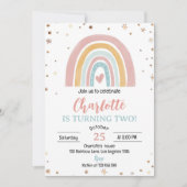 Boho Rainbow Pink Girl Birthday Einladung (Vorderseite)