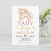 Boho Rainbow Pink Gold Baby Dusche Einladung (Stehend Vorderseite)