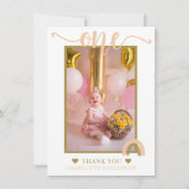 Boho Rainbow Pink Gold Foto Dankeskarte (Vorderseite)