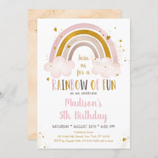 Boho Rainbow Pink Gold Geburtstag Einladung