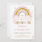 Boho Rainbow Pink Gold Geburtstag Einladung (Vorderseite)