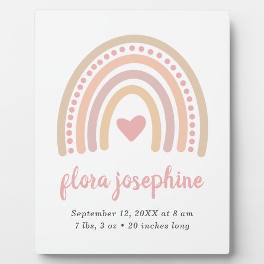 Boho Rainbow Pink Herz Niedliche Geburtsstaten Gir Fotoplatte (Vorderseite)