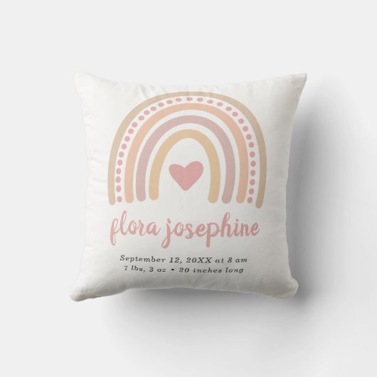 Boho Rainbow Pink Herz Niedliche Geburtsstaten Gir Kissen (Rückseite)