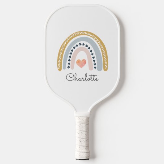 Boho Rainbow Pink Herz Personalisiert Pickleball Schläger (Vorderseite)
